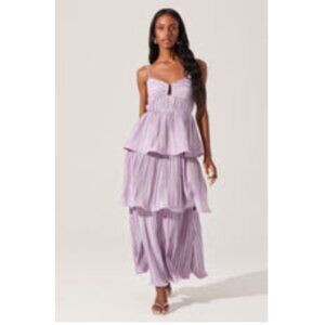 LIKE NEW ASTR The Label Lupin Pleated Tiered Maxi Dress Lilac Size M